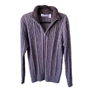 Oscar de la Renta Sweater Mens Large Gray Knit Quarter Zip Designer Pullover